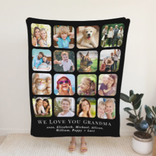 Cobertor Sherpa Vovó 16 Colagem de Fotos Preta