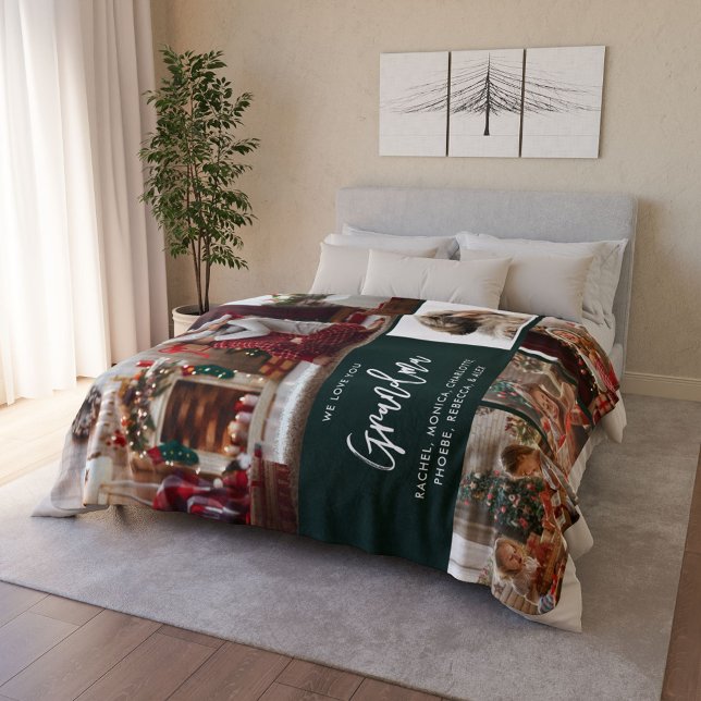 Cobertor Sherpa Vovó de Natal 5 Fotos com Pet Personalizado (Christmas Gramdma Photo Collage with Pet Dog Picture Personalized Fleece Blanket)