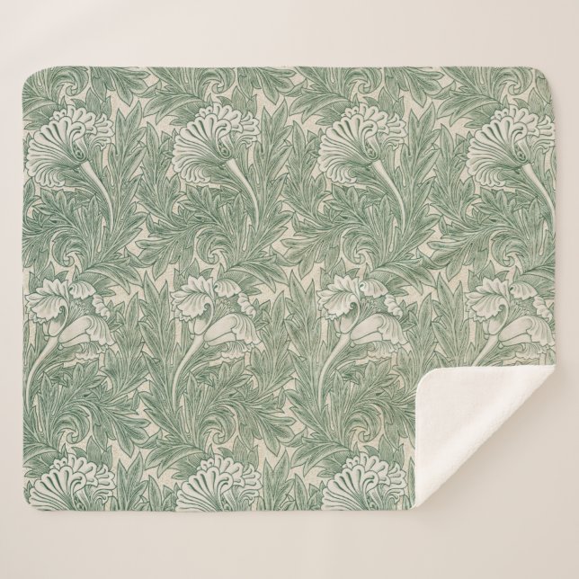 Cobertor Sherpa Wallpaper tulip William Morris verde têxtil (Frente (Horizontal))