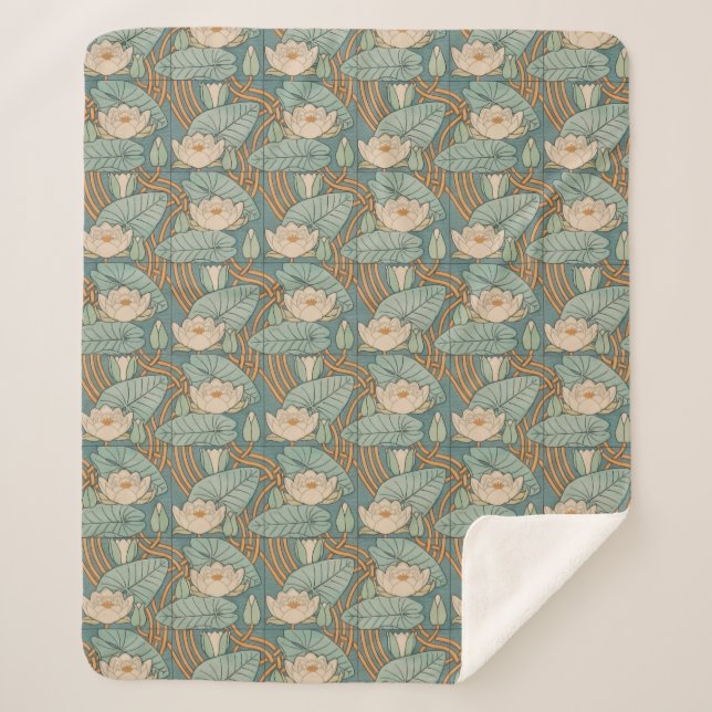 Cobertor Sherpa Water Lily Art Nouveau Nature (Frente)