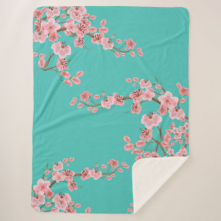 Cobertor Sherpa Watercolor Cherry Blossom Sherpa Blanket 