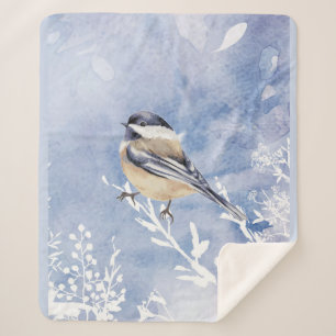 Cobertor Sherpa Watercolor Chickadee Winter Bird Natureza Selvagem