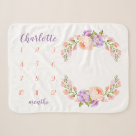 Cobertor Sherpa Watercolor Floral Monograma Baby Milestone Foto