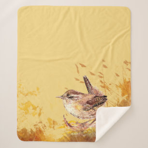 Cobertor Sherpa Watercolor House Wren Bird Willife Nature Art