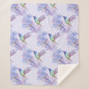 Cobertor Sherpa Watercolor Hummingbird Garden Bird Mauve