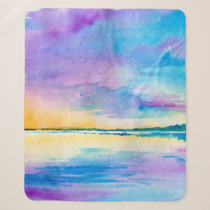 Cobertor Sherpa Watercolor minimalist abstract landscape: sea, sky