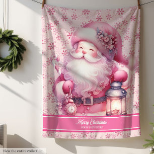 Cobertor Sherpa Watercolor Pink Santa Claus Blanket Girls Pinkmas