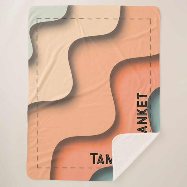 Cobertor Sherpa Wavy 3D Retro Custom Name with Corner Text (Frente)