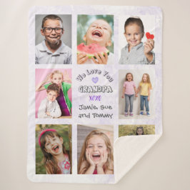 Cobertor Sherpa We Love You Grandpa Photo Collage (Purple Bkg)