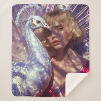 Cobertor Sherpa Weißer Pfau und Schönheit in rosa Eleganz