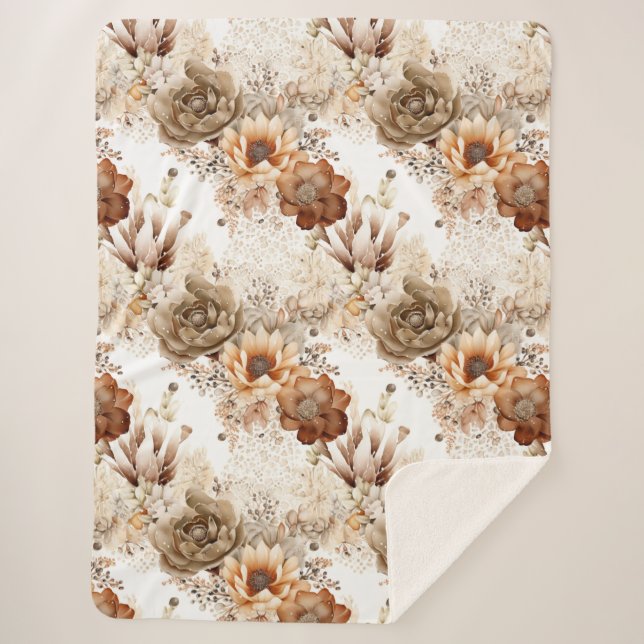 Cobertor Sherpa Western Brown Cream Southwest Floral (Frente)