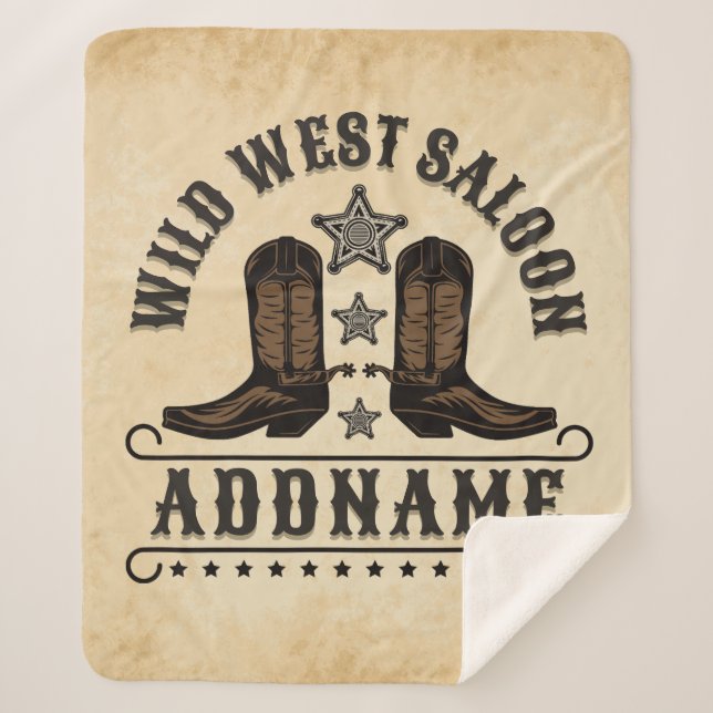 Cobertor Sherpa Western Cowboy Boots ADD NAME Xerife Spurs Saloon (Frente)