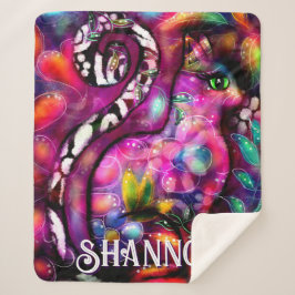 Cobertor Sherpa Whimsical Abstract Kitty Cat Floral Personalized