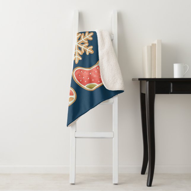 Cobertor Sherpa Whimsical Christmas Cookie Icons Sherpa Blanket (In Situ)