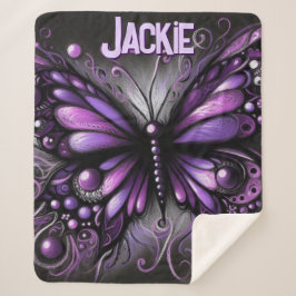 Cobertor Sherpa Whimsical Gothic Butterfly Purple Personalized
