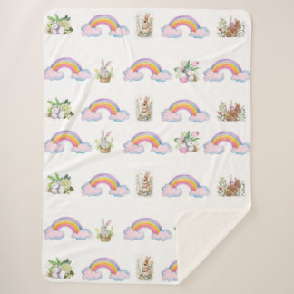 Cobertor Sherpa Whimsical rabbit and rainbow Sherpa Blanket
