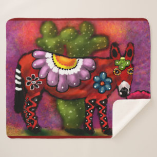 Cobertor Sherpa Whimsical Southwest Floral Talavera-Style Donkey