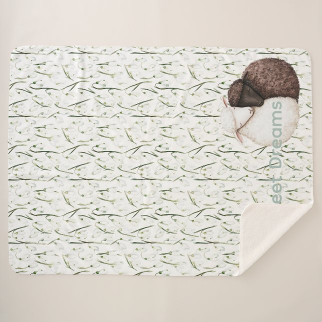 Cobertor Sherpa White Brown Sheep Flowers  (Frente (Horizontal))