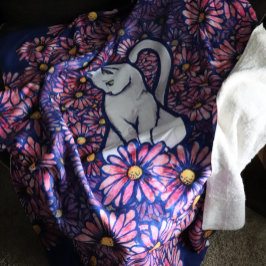 Cobertor Sherpa White Cat Mauve Daisies