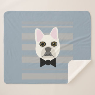 Cobertor Sherpa White French Bulldog, Stripes