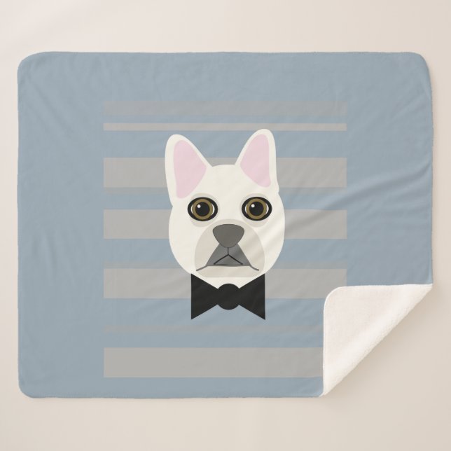 Cobertor Sherpa White French Bulldog, Stripes (Frente (Horizontal))