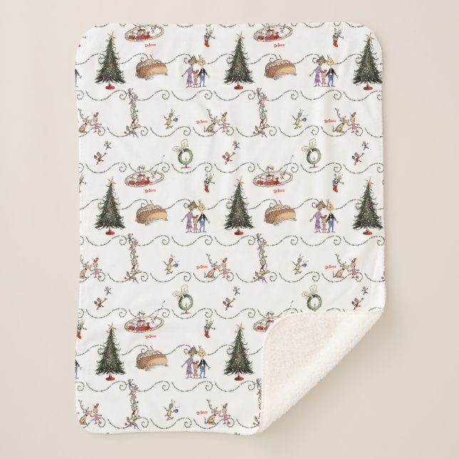 Cobertor Sherpa Whoville Christmas Garland Celebration (Frente)