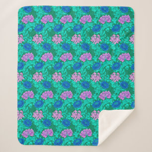 Cobertor Sherpa William Morris Chrysanthemums, Aqua e Violet