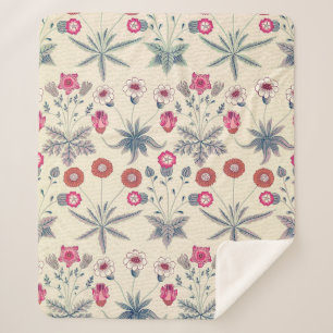 Cobertor Sherpa William Morris Daisy Padrão Floral Vermelho Laran