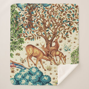 Cobertor Sherpa William Morris Deer, de uma Beige da Tapeçaria