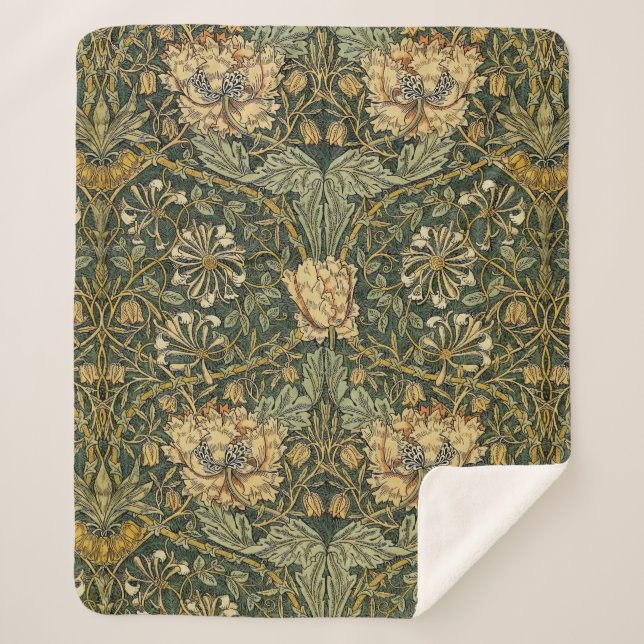 Cobertor Sherpa William Morris Honeysuckle Green Floral (Frente)