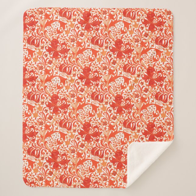 Cobertor Sherpa William Morris Iris e Lily, Mandarin Orange (Frente)