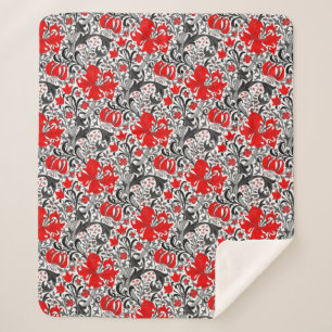 Cobertor Sherpa William Morris Iris e Lily, Preta, Branca e Vermel