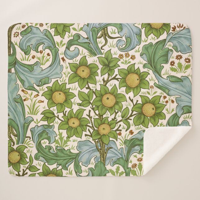 Cobertor Sherpa William Morris' Orchard Pattern Art Nouveau (Frente (Horizontal))