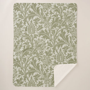 Cobertor Sherpa William Morris Thistle Sage - Padrão Verde