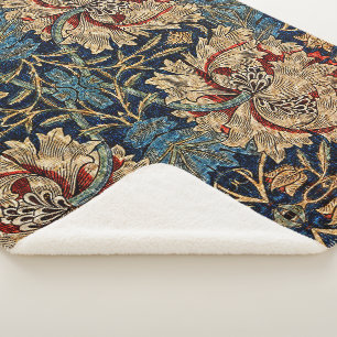 Cobertor Sherpa William Morris Vintage Padrão Floral Vermelho