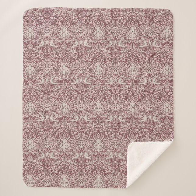 Cobertor Sherpa William Morris'Dove and Rosa - Burgundy e Ecru (Frente)