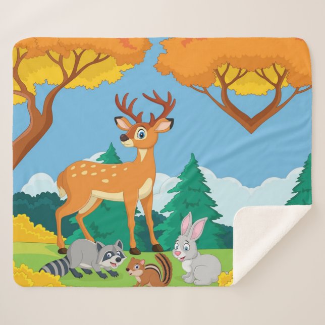 Cobertor Sherpa Willife Raccoon Chipmunk Rabbit Deer Fall Landsca (Frente (Horizontal))