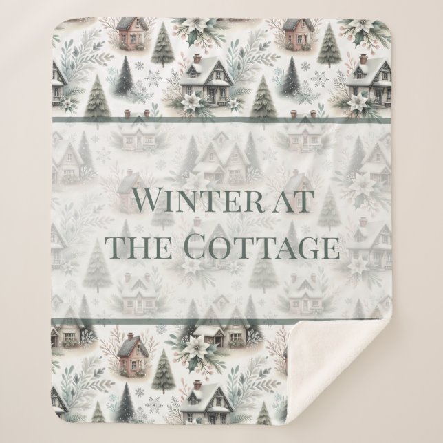 Cobertor Sherpa Winter Cottage Snowfall Words (Frente)