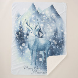 Cobertor Sherpa Winter Deer Snowy Mountain Christmas