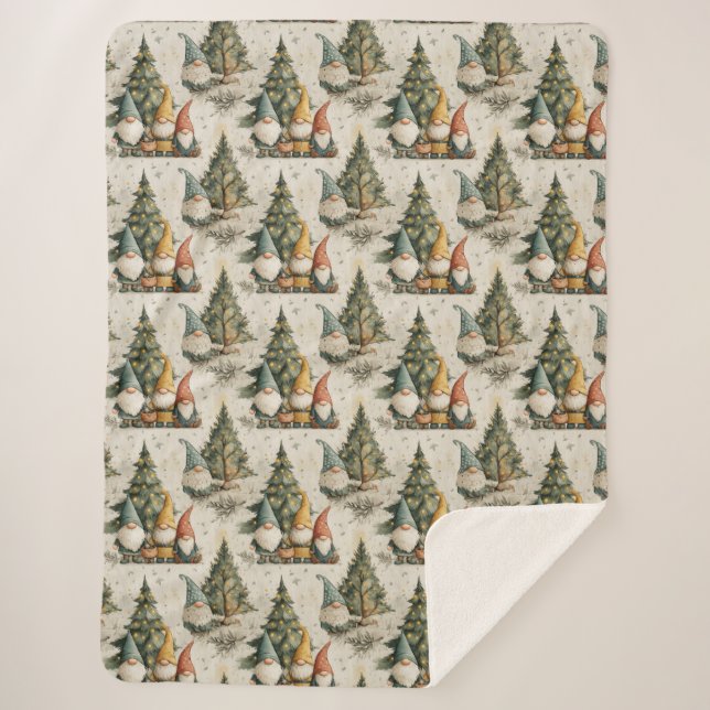 Cobertor Sherpa Winter Gnomes With Lit Christmas Tree (Frente)