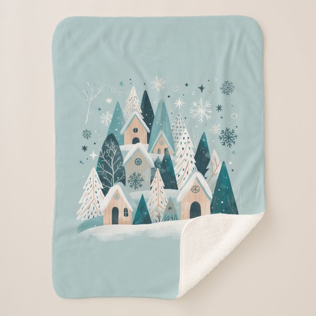 Cobertor Sherpa Winter Snowy Village (Frente)