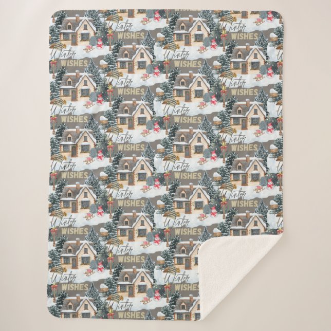 Cobertor Sherpa Winter Wishes Christmas Gift For Home Decor  (Frente)