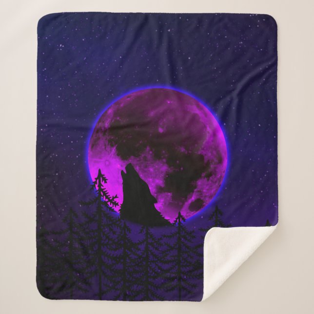COBERTOR SHERPA WOLF HOWLING MOON MAGENTA (Frente)
