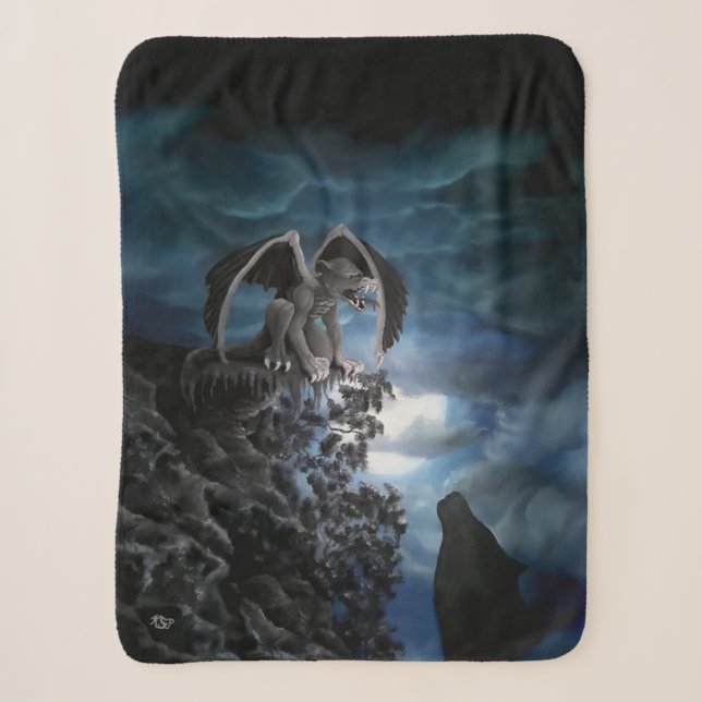 Cobertor Sherpa Wolf Moon - Lobo com Golem (Frente)