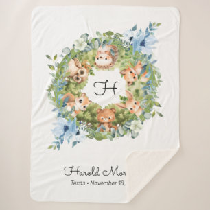 Cobertor Sherpa Woodland Floral Watercolor Baby Boy