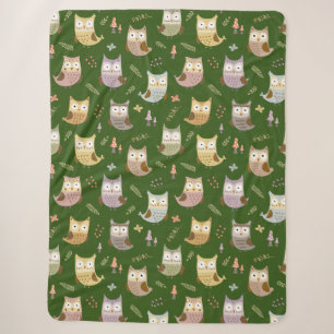 Cobertor Sherpa Woodland Owl Pattern, Crianças Verde