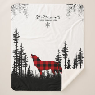 Cobertor Sherpa Woodland Pine Forest Wolf Family