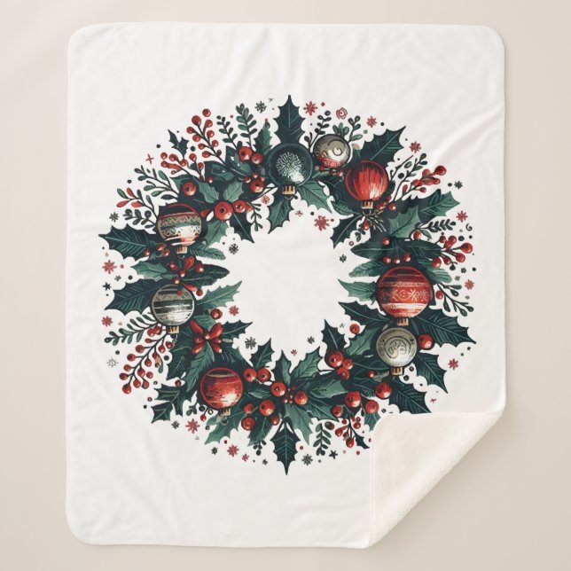 Cobertor Sherpa Wreath Natal (Frente)