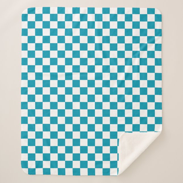 Cobertor Sherpa Xadrez azul-turquesa escuro (Frente)