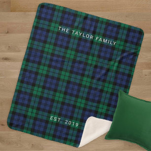 Cobertor Sherpa Xadrez Black Watch com Nome da Família Monograma